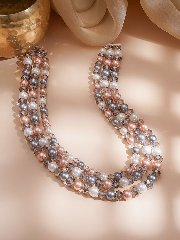 Rhodium Plated Multicolor Bead Layered Necklace