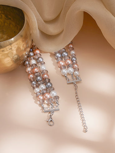 Rhodium Plated Multicolor Bead Layered Necklace