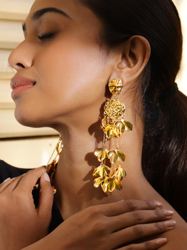 Sculpted Petals Gold Statement Dangler Earrings