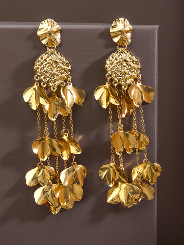 Sculpted Petals Gold Statement Dangler Earrings