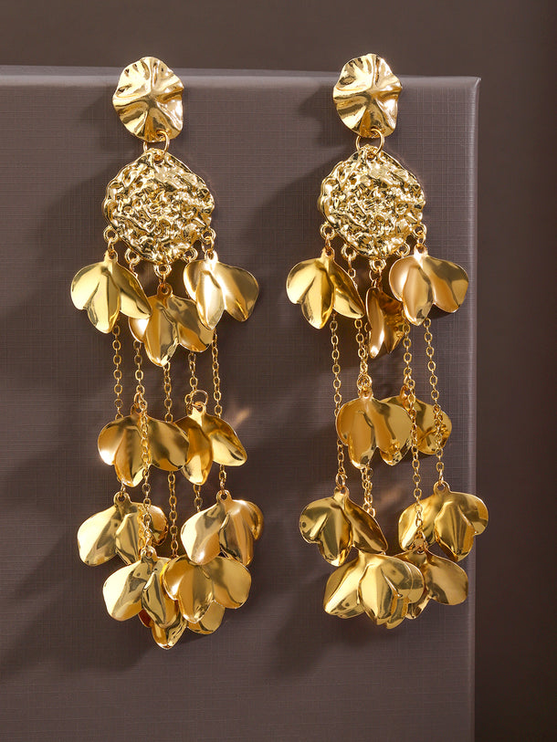 Sculpted Petals Gold Statement Dangler Earrings