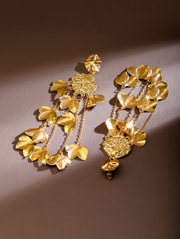 Sculpted Petals Gold Statement Dangler Earrings