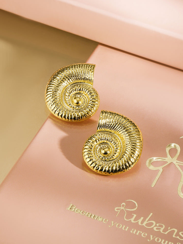 Rubans 18K Gold-Plated Spiral Shell Stud Earrings â€“ Statement Design