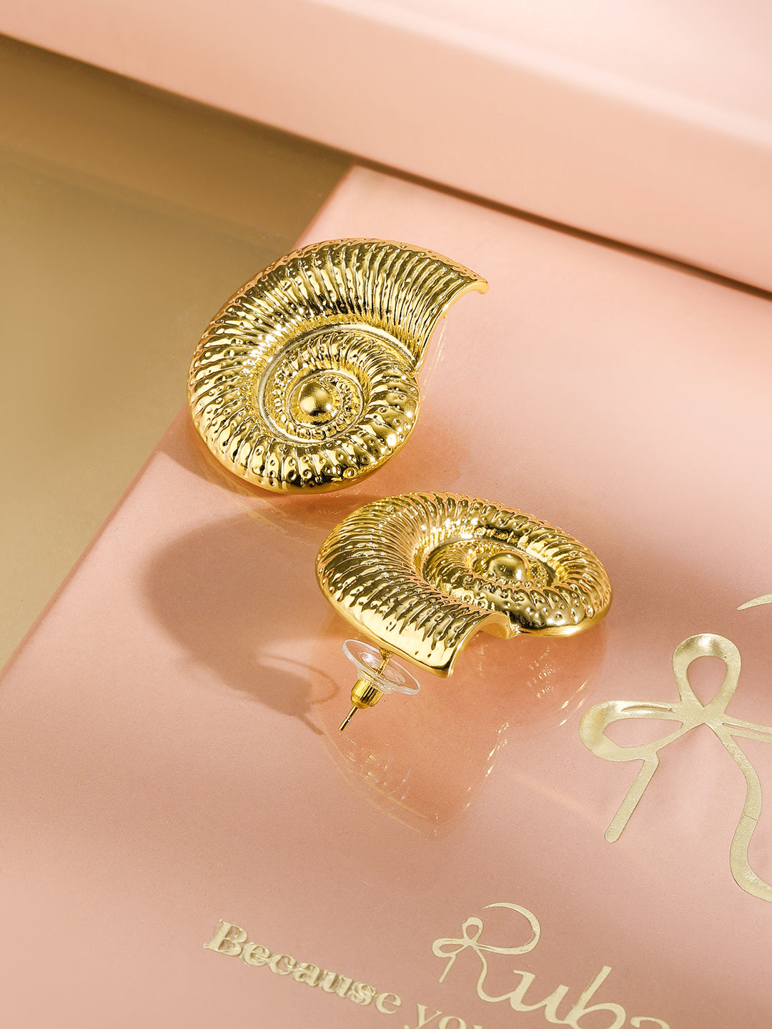 Rubans 18K Gold-Plated Spiral Shell Stud Earrings â€“ Statement Design