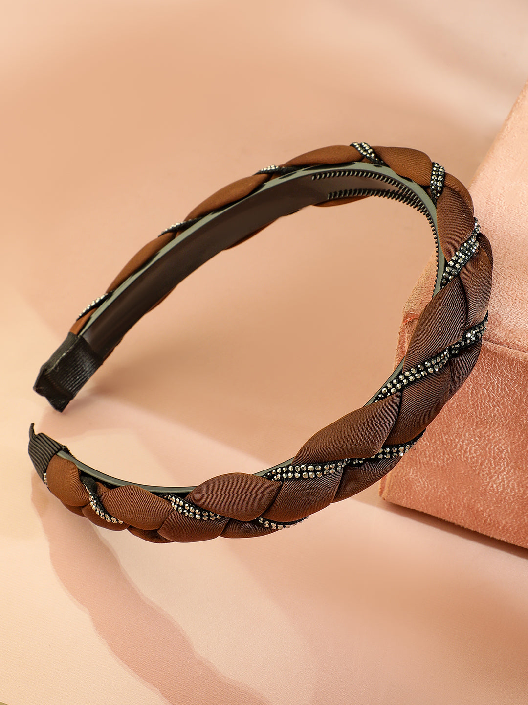 Braided Brown Studded Satin Headband