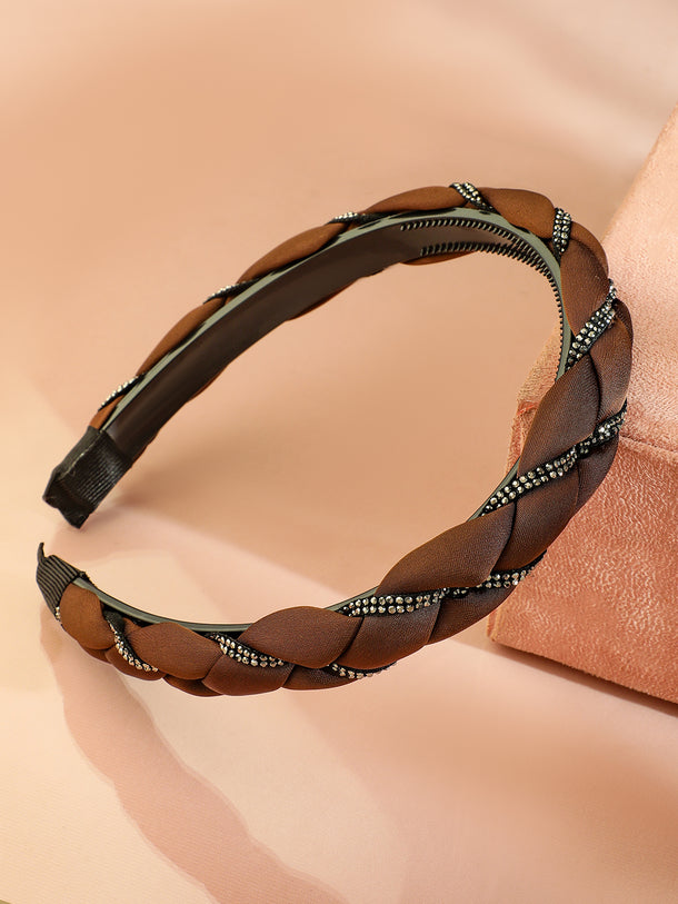 Braided Brown Studded Satin Headband