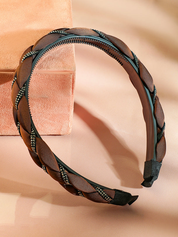 Braided Brown Studded Satin Headband