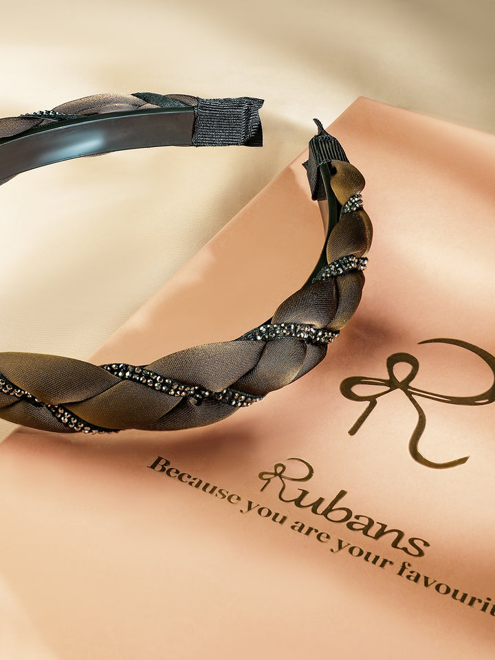 Braided Brown Studded Satin Headband