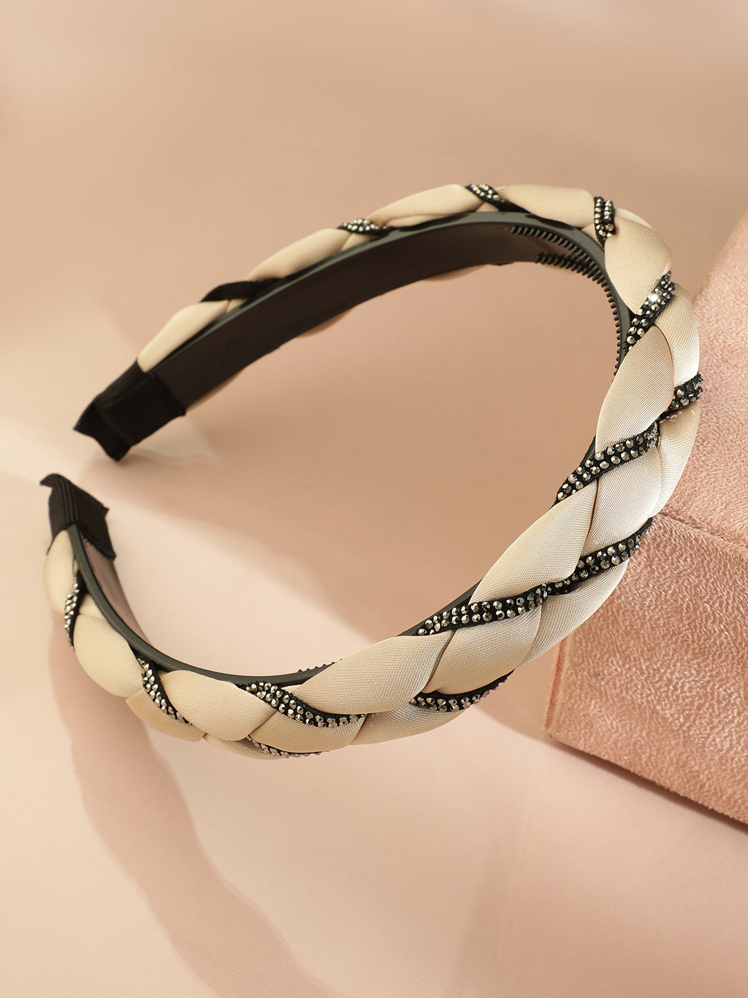 Braided Beige Studded Satin Headband