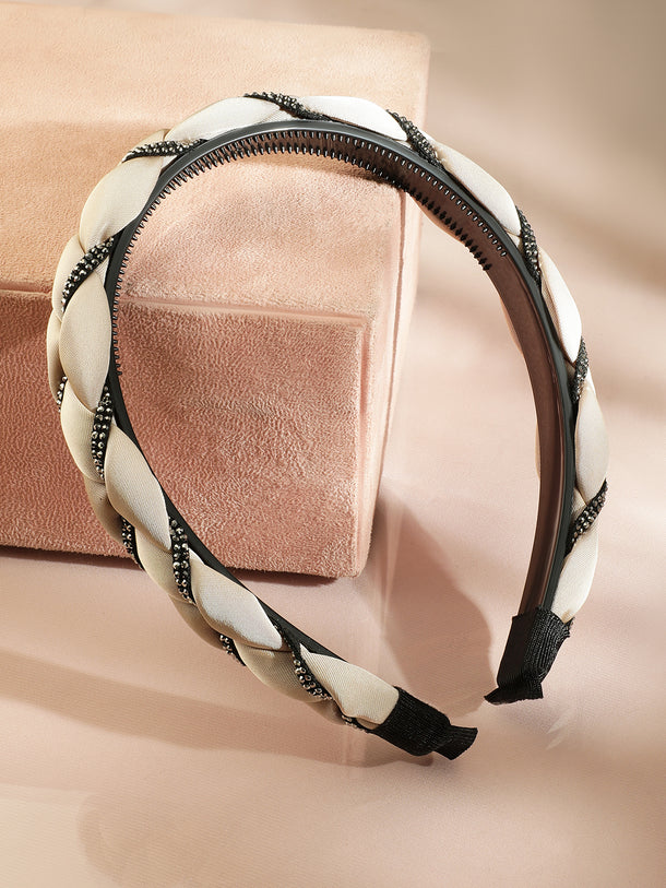 Braided Beige Studded Satin Headband