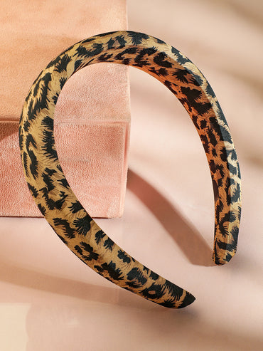 Rubans Women Leopard Print Satin Padded Embellished Headband