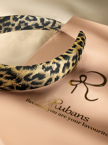 Rubans Women Leopard Print Satin Padded Embellished Headband