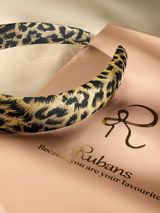 Rubans Women Leopard Print Satin Padded Embellished Headband