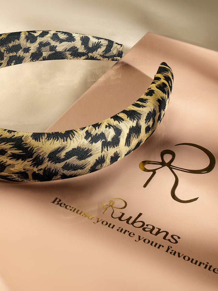 Rubans Women Leopard Print Satin Padded Embellished Headband