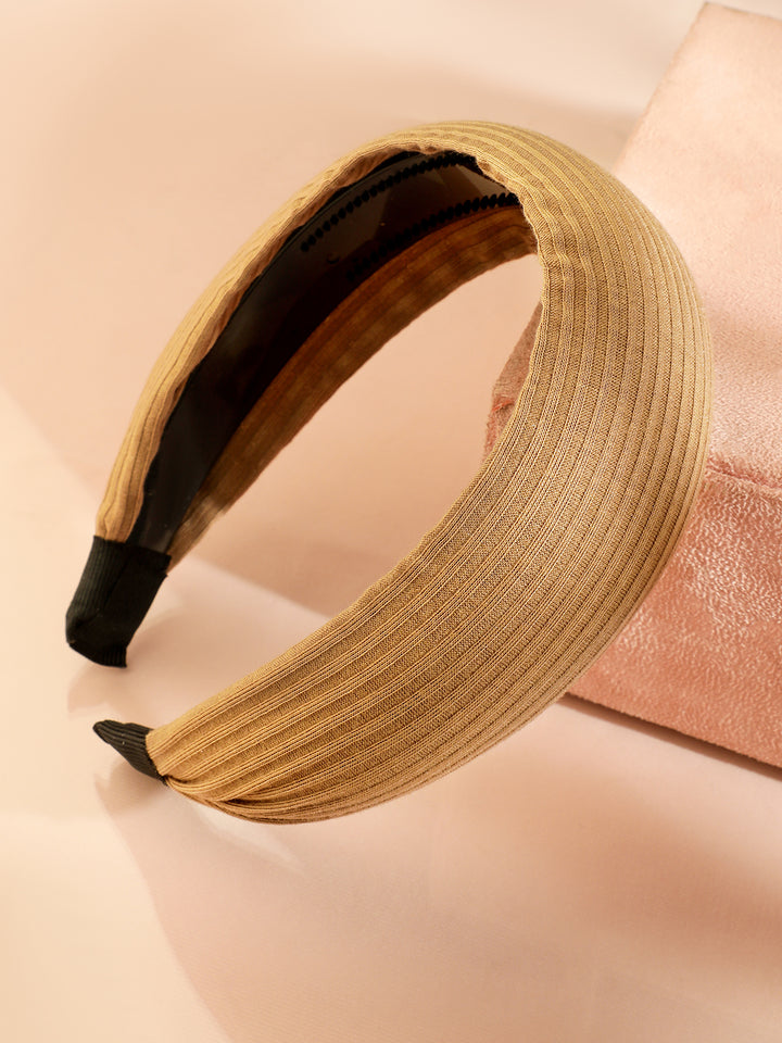 Rubans Elegant Beige Pleated Textured Wide Headband