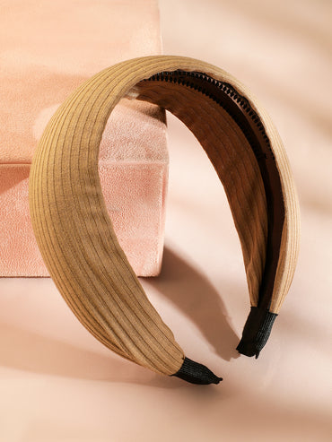 Rubans Elegant Beige Pleated Textured Wide Headband