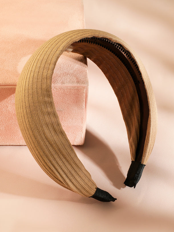 Rubans Elegant Beige Pleated Textured Wide Headband