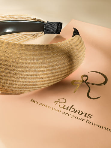 Rubans Elegant Beige Pleated Textured Wide Headband