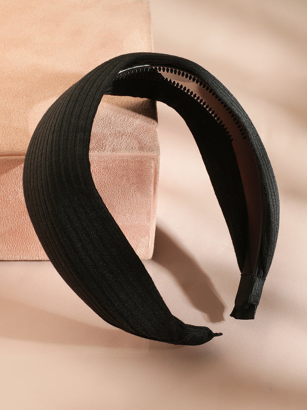Rubans Elegant Black Pleated Textured Wide Headband