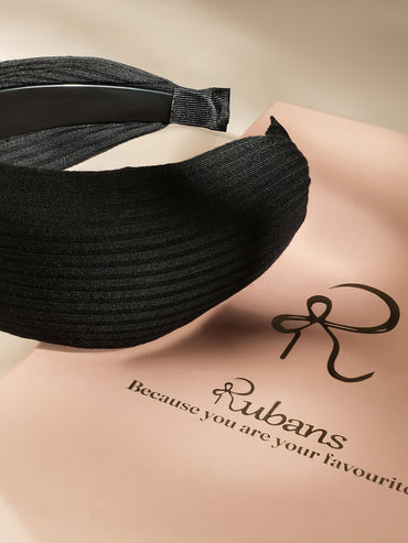 Rubans Elegant Black Pleated Textured Wide Headband