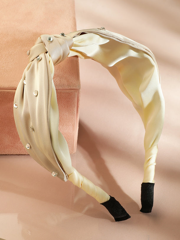 Embellished Beige Satin Headband