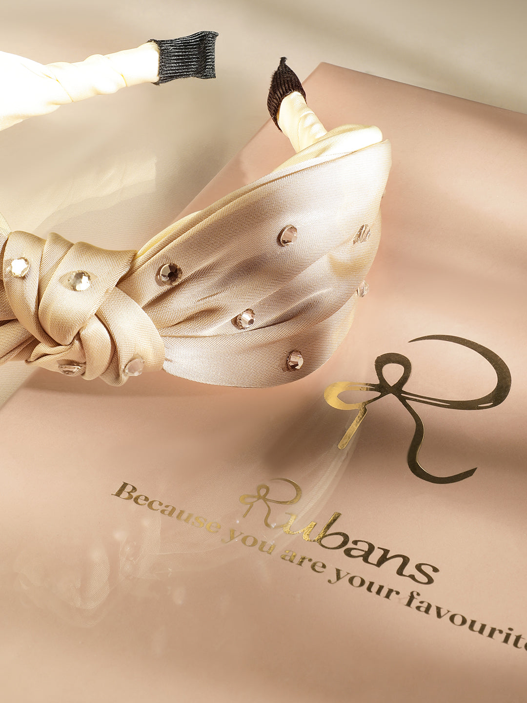 Embellished Beige Satin Headband