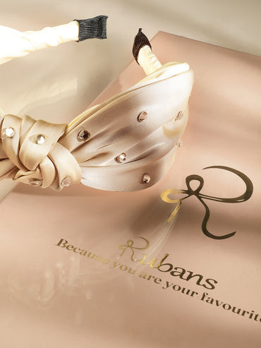 Embellished Beige Satin Headband
