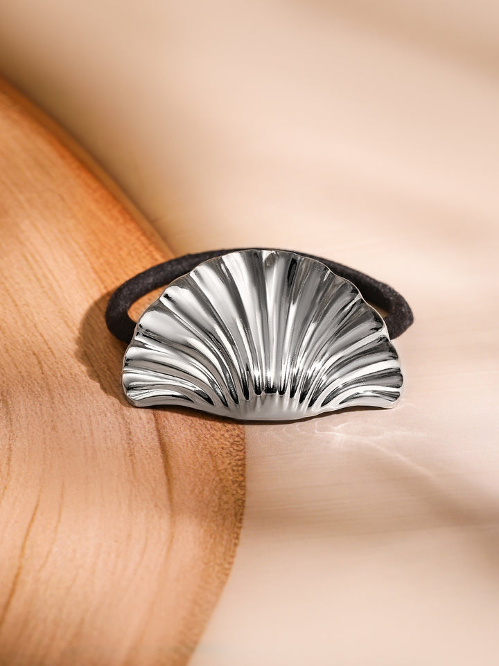 Rubans Set of 2 18K Gold & Rhodium Plated Sculpted Twisted & Shell Design Hair Ties