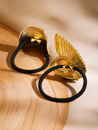 Rubans Set of 2 18K Gold Plated Luxe Sculpted & Radiant Fan Design Hair Ties Accessories