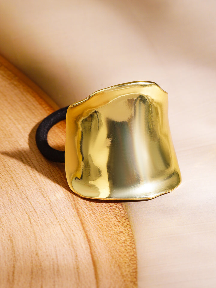 Rubans Set of 2 18K Gold Plated Luxe Sculpted & Radiant Fan Design Hair Ties Accessories