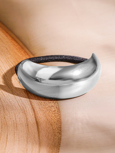 Rubans Set of 2 18K Gold & Rhodium Plated Crescent & Sculpted Wave Design Hair Ties