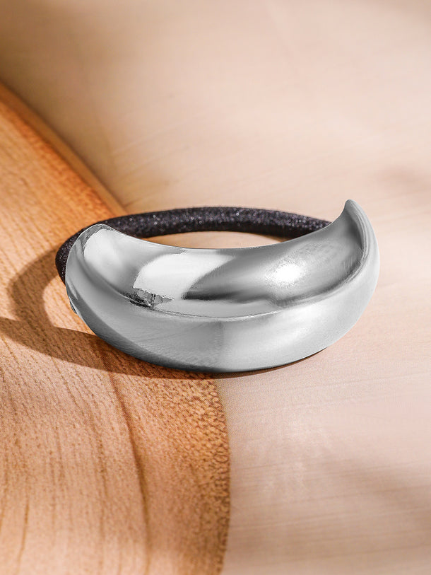 Rubans Set of 2 18K Gold & Rhodium Plated Crescent & Sculpted Wave Design Hair Ties