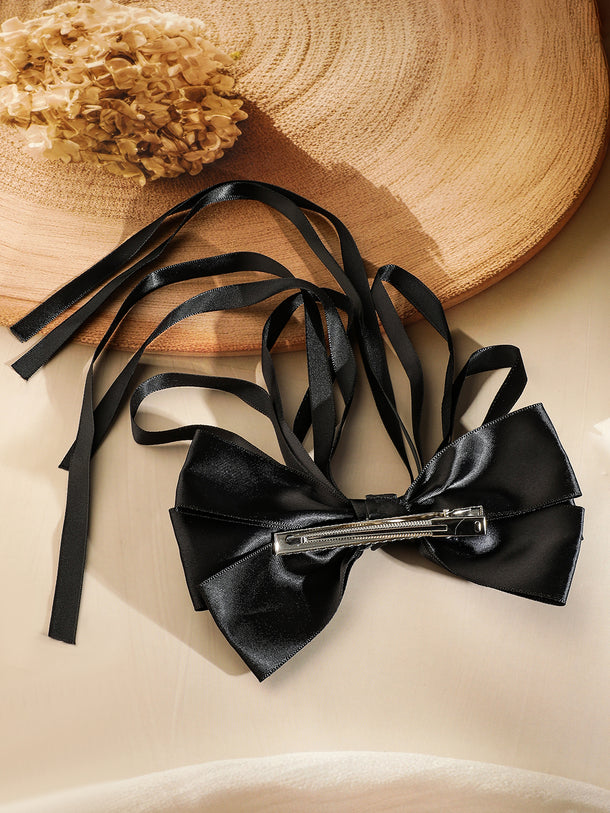 Satin Black Ribbon Hair Pin