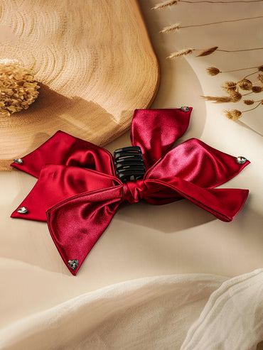 Red Satin Bow Hair Pin