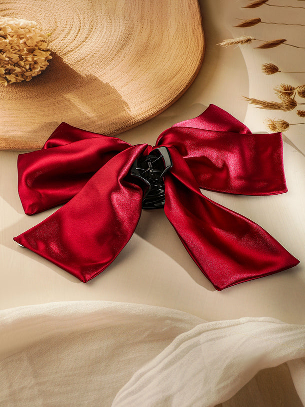 Red Satin Bow Hair Pin