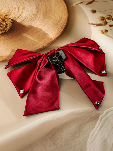 Red Satin Bow Hair Pin
