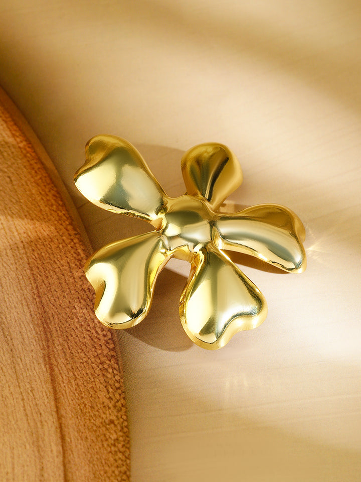 Rubans 18K Gold Plated Sculptural Floral Design Hair Clip â€“ Statement Luxe Hair Accessory