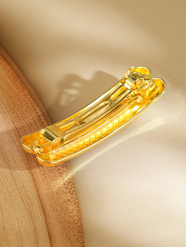 Rubans 18K Gold Plated Sleek Double-Bar Design Hair Clip â€“ Statement Luxe Hair Accessory