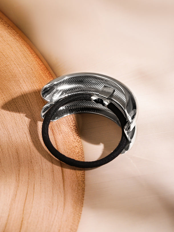 Rubans Rhodium Plated Chunky Dome Hair Tie â€“ Luxe Statement Hair Accessory for Women