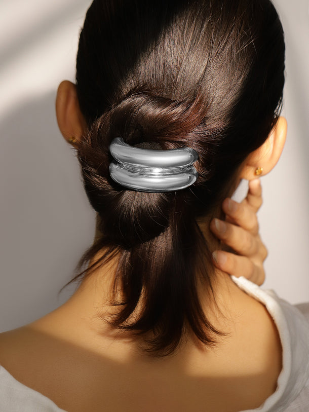 Rubans Rhodium Plated Chunky Dome Hair Tie â€“ Luxe Statement Hair Accessory for Women