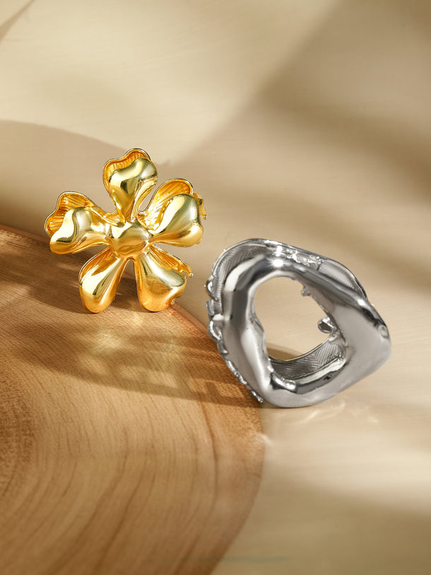 Floral Gold & Abstract Silver Hair Clips