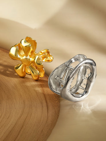 Floral Gold & Abstract Silver Hair Clips