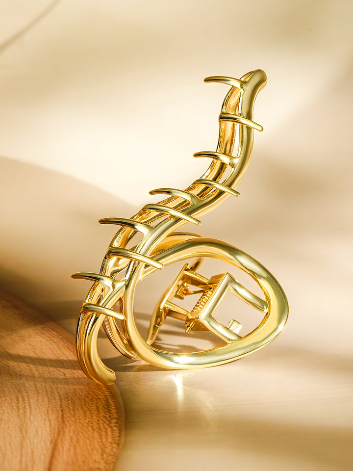 Rubans 18K Gold Plated Abstract Curved Design Hair Claw Clip â€“ Statement Hair Accessory