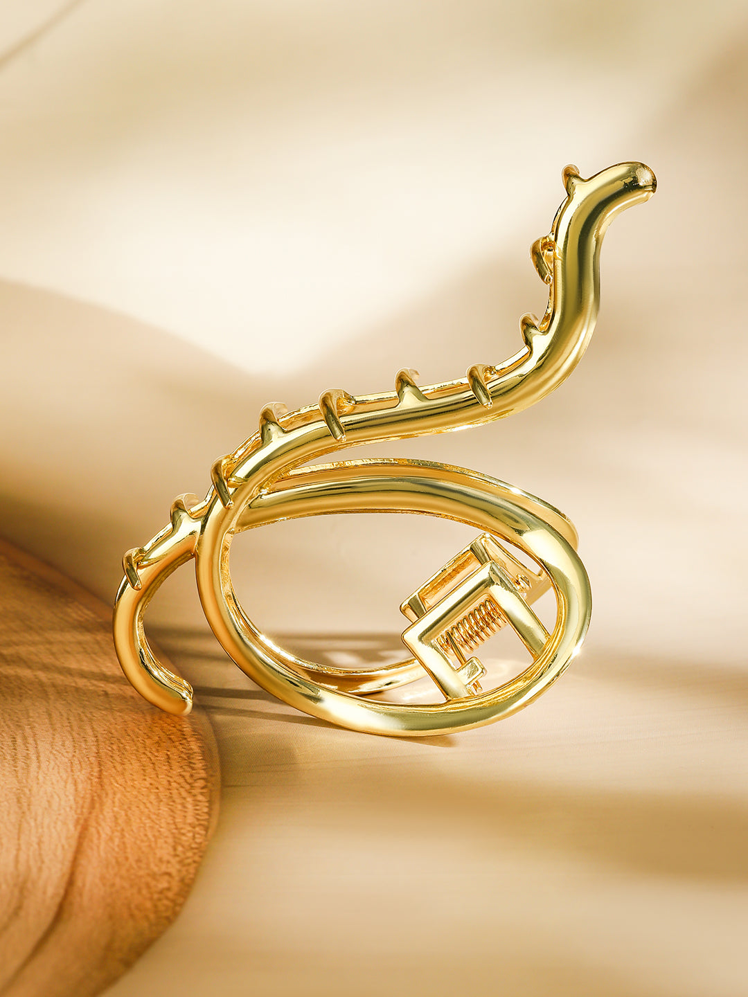 Rubans 18K Gold Plated Abstract Curved Design Hair Claw Clip â€“ Statement Hair Accessory