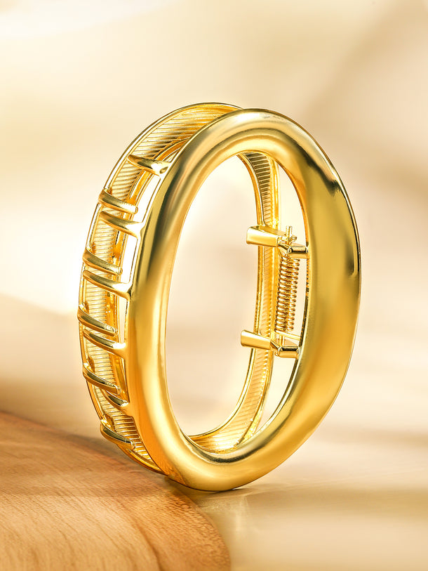 Rubans 18K Gold Plated Oval Frame Design Hair Claw Clip â€“ Statement Hair Accessory