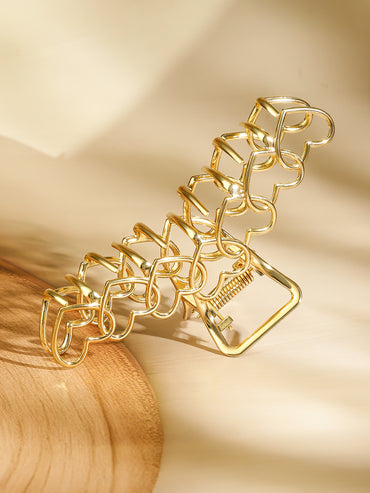Gold Textured & Heart Motif Hair Clips
