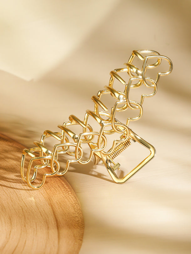Gold Textured & Heart Motif Hair Clips