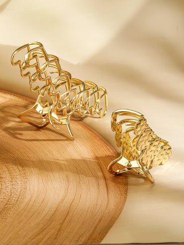 Gold Textured & Heart Motif Hair Clips