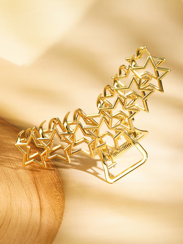 Rubans Set of 2 18K Gold Plated Hair Claw Clip â€“ Star & Braided Statement Hair Accessories