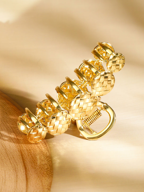 Rubans Set of 2 18K Gold Plated Hair Claw Clip â€“ Star & Braided Statement Hair Accessories